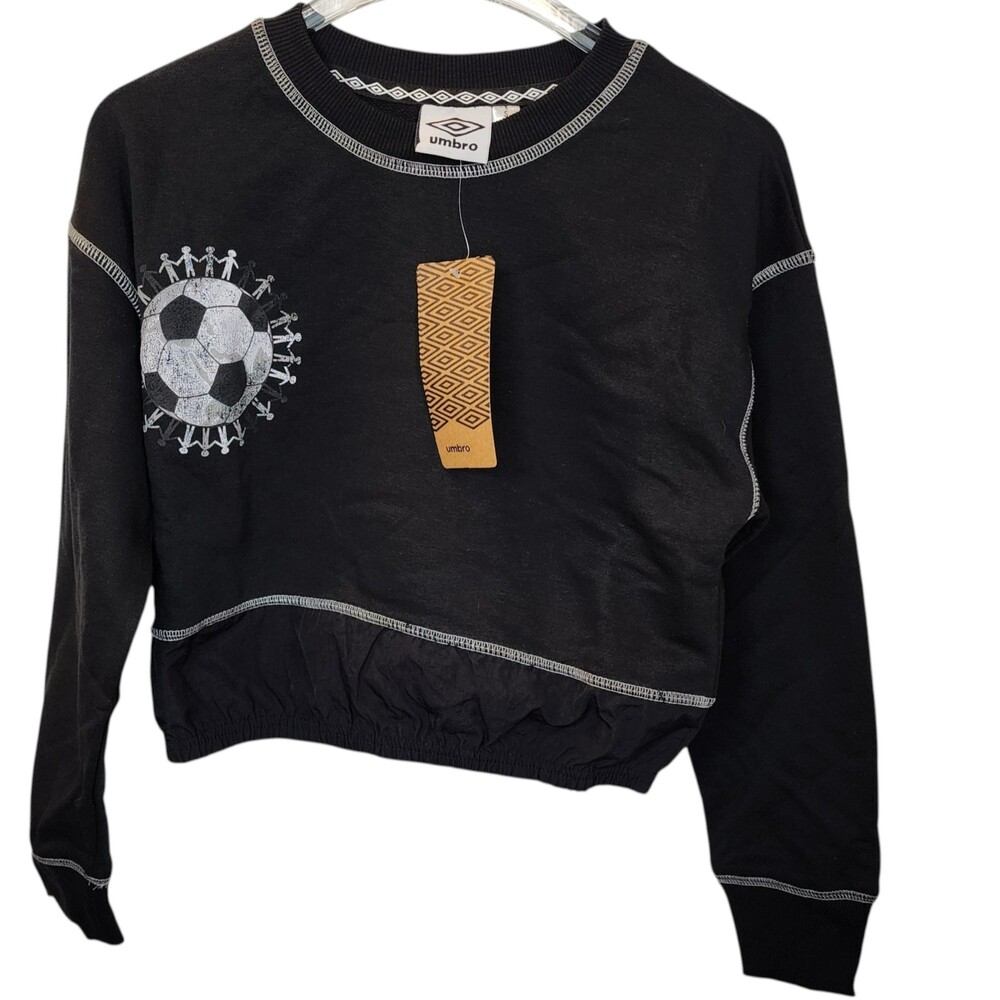 Umbro Youth Small Black Cropped Mixed Media Soccer Crewneck Sweatshirt 7/8